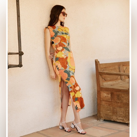 Zara Colorful Retro Style Floral Cutout Maxi Dress - Picture 1 of 12